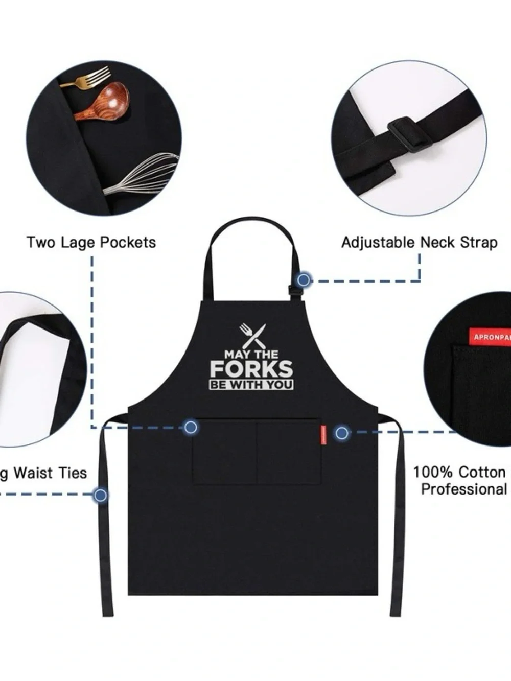 APRONPANDA Mens Black BBQ Grilling Kitchen Aprons-May The Forks Be with You NEW